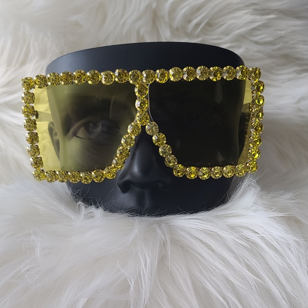 Yellow oversized rhinestone sunglasses